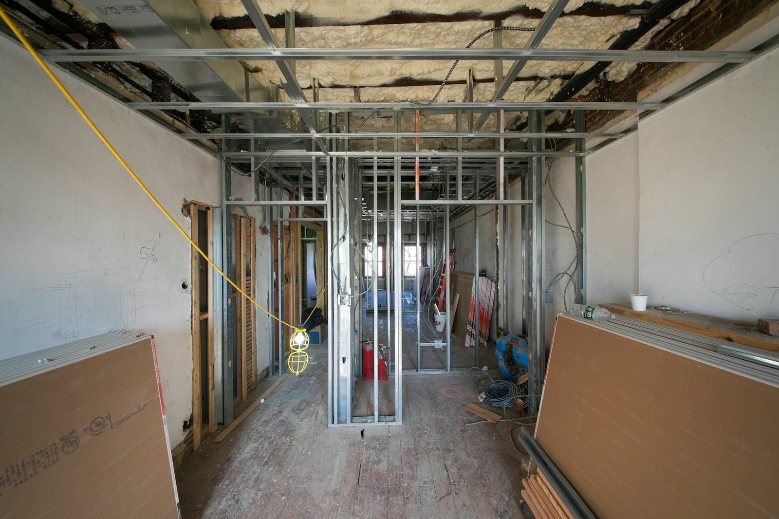 Metal stud framing in a commercial interior build-out